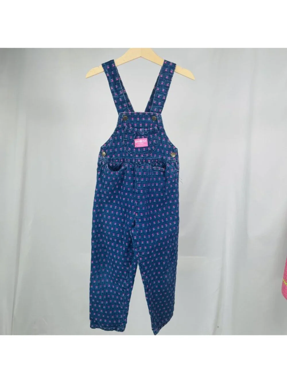 Vintage Oshkosh Girls Tulip Floral Embroidered Dark Wash Denim Overalls 4